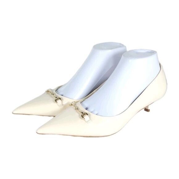 Sam Edelman Women's Kaya US7 Off White Leather Pointed Toe Kitten Heel Pump - Picture 1 of 16